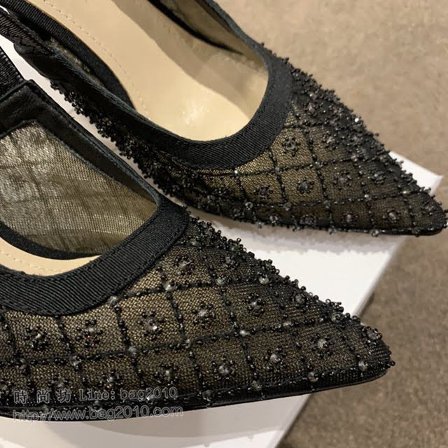 DIOR女鞋 迪奧2021專櫃新款J’ADIOR尖頭涼鞋 Dior網紗燙鑽路跟涼鞋  naq1531